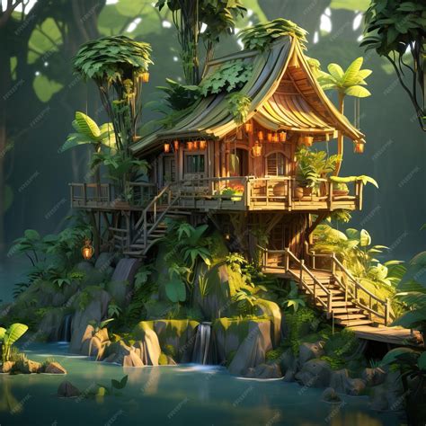 Premium AI Image | A low poly treehouse hidden in the jungle