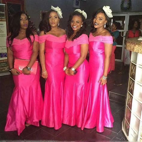 Off Shoulder Fushia Bridesmaid Dresses South African Mermaid Satin