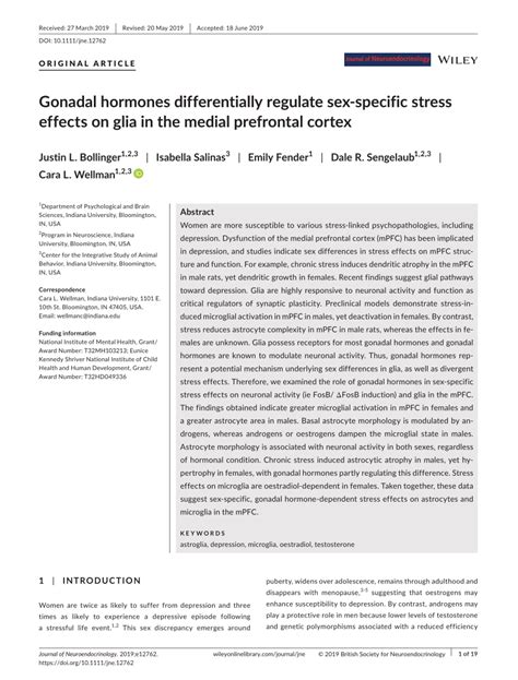 Pdf Gonadal Hormones Differentially Regulate Sex‐specific Stress