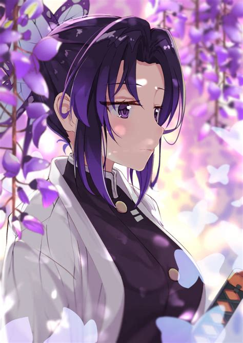 Download Beautiful Purple Wisteria Flowers Anime Shinobu Pfp Wallpaper