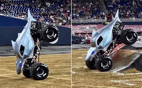 Megalodon monster truck does a wheelie.. on its front wheels