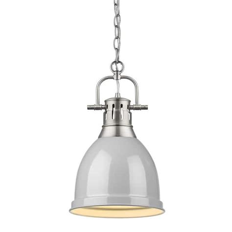 Golden Lighting Duncan 1 Light Pewter Pendant And Chain With Gray Shade 3602 S Pw Gy The Home