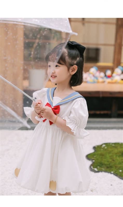 Donald Duck Sailor Collar Bud Skirt Kawaii Dress For Kids