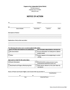 Fillable Online NOTICE OF ACTION Copperas Cove ISD Fax Email Print