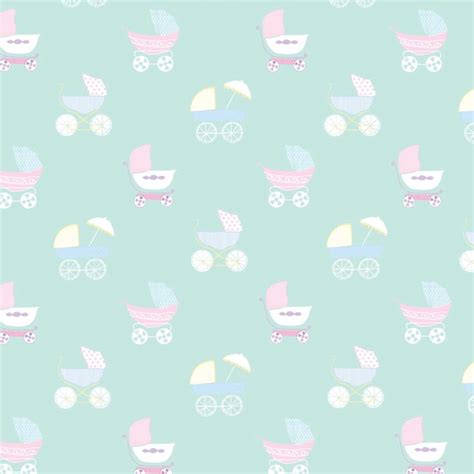 A Baby Stroller Pattern With Pastel Colors On A Light Blue Background