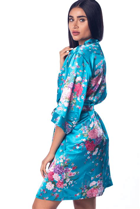 Womens Floral Satin Silky Robe Kimono For Bride Bridesmaids Flower