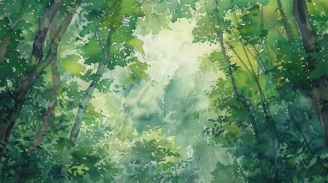 Watercolor Painting Of A Sunlit Forest Path Premium AI Generated Image