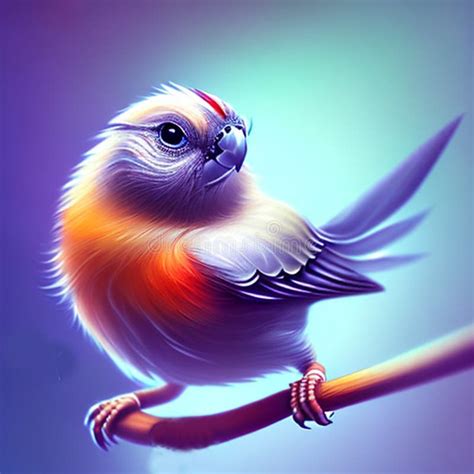 Adorable Colorful Exotic Bird Fantasy Drawing Ai Generated Generative Ai Cgi Graphics Stock