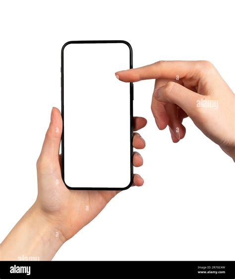 Hand Holding Mobile Phone Finger Scrolling Blank Screen Mock Up