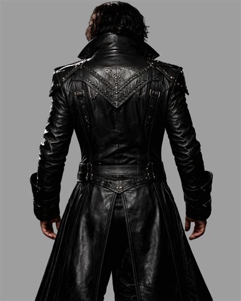 Men S Gothic Leather Trench Coat Punk Stage Outfit Biker Performer