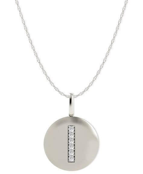 Macys 14k White Gold Necklace Diamond Accent Letter I Disk Pendant