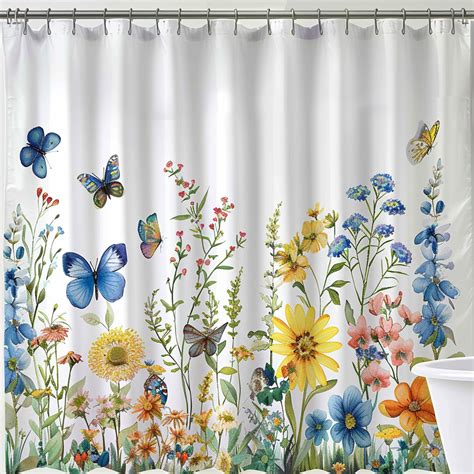 Colorful Watercolor Butterfly And Wildflower Garden Shower Curtain With