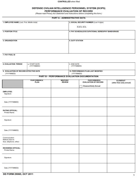 Dd Form 2906d Defense Civilian Intelligence Personnel System Dcips Performance Appraisal