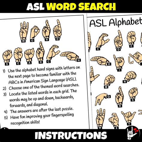 ASL Sign Language Word Search Printable ASL Word Search American Sign