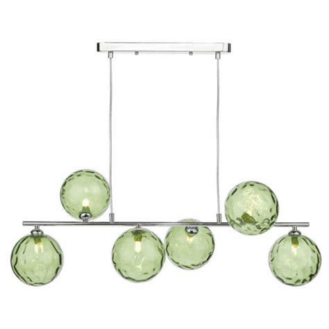 Spiral 6 Light Bar Pendant Polished Chrome With Green Dimpled Glass