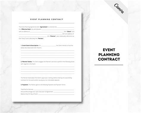 Editable Event Planner Contract Template Event Planner Agreement