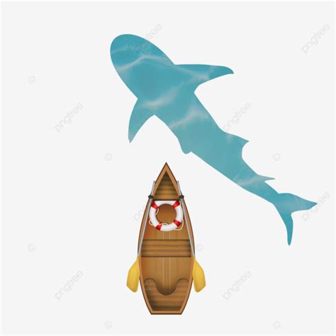 Boat And Shark In The Ocean Nautic Marine Wood Environment Above