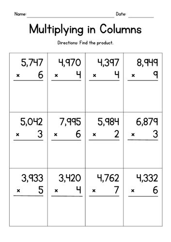 Multiplying 4 Digit By 1 Digit Numbers Teaching Resources