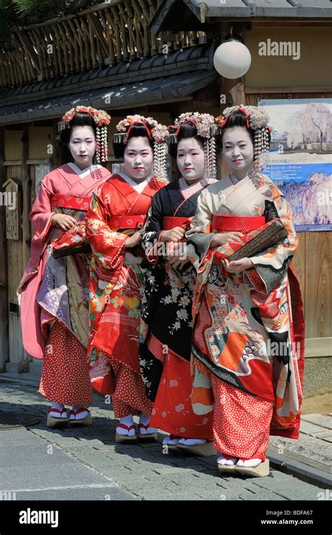 Maikos Geishas In Training Gion District Kyoto Japan Asia Stock