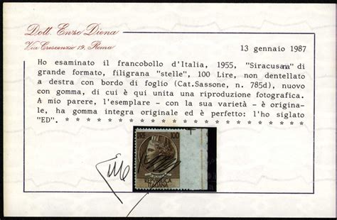 Italy 1955 Siracusana 100 Lire Fil Stars Not Notched On The Right