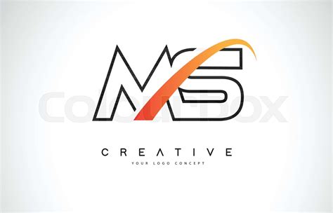 MS M S Swoosh Letter Logo Design with Modern Yellow Swoosh Curved Lines ...