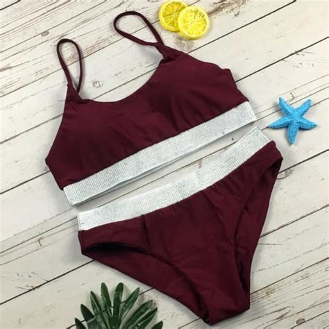MAILLOT DE BAIN Femmes Maillot de bain Couleurs Contraste Saisiguë Brillant Sexy Summer Bikini