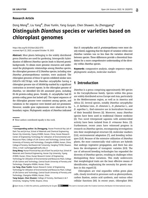 Pdf Distinguish Dianthus Species Or Varieties Based On Chloroplast