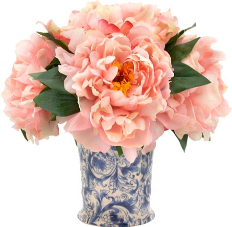 Faux Pink Peony Arrangement In Chinoiserie Vase Faux Flowers Pink