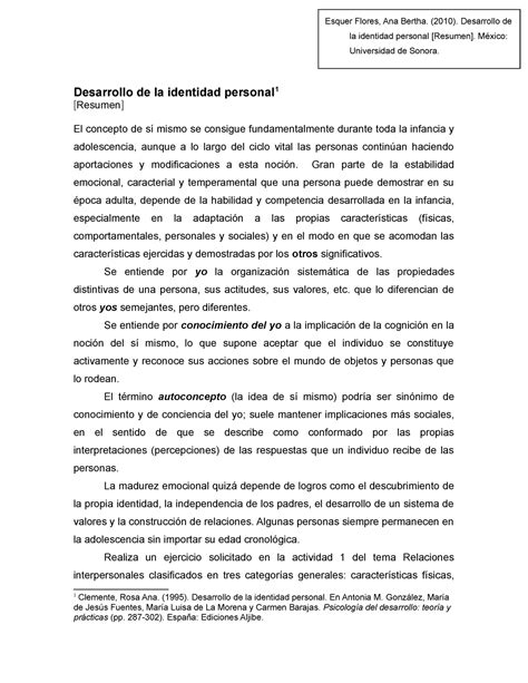 Resumen Sobre La Actividad De Identidad Tema Desarrollo De La