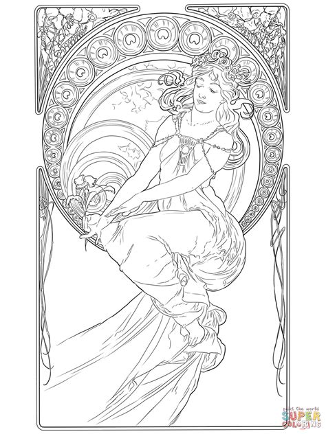 Painting By Alphonse Mucha Coloring Page Free Printable Coloring Pages
