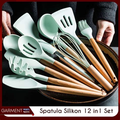 Jual Spatula Silikon Set Gagang Kayu Tahan Panas Alat Masak Tempat