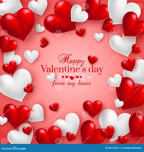 Realistic Floating 3d Valentine Hearts Red Background Stock