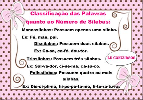 Atividades Classificação Das Palavras Quanto Ao Número De Sílabas