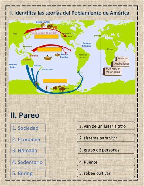 Primeros Pobladores de América online worksheet School subjects