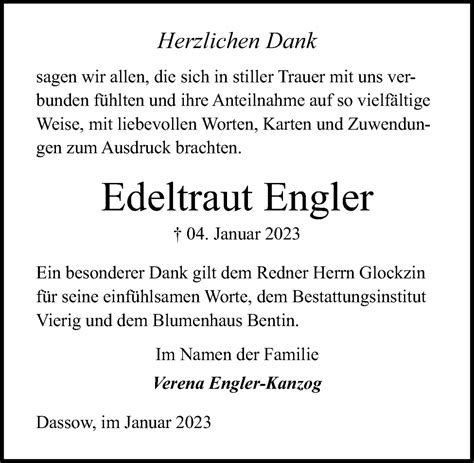 Traueranzeigen Von Edeltraut Engler Trauer Anzeigen De