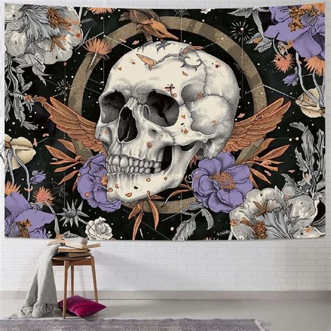 Obrewy Purple Skeleton Tapestry Bedroom Skull Mushroom Tapestries