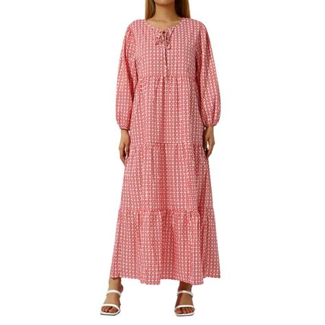 Votuleazi Women Boho Floral Puff Sleeve Tiered Maxi Dress Casual