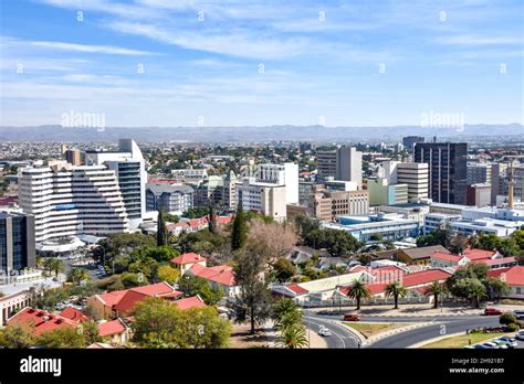 An Aerial View Of The Center Of Windhoek The Capital Of Namibia In