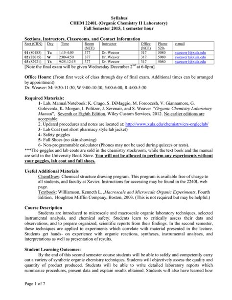 Syllabus CHEM 2240L Organic Chemistry II Laboratory