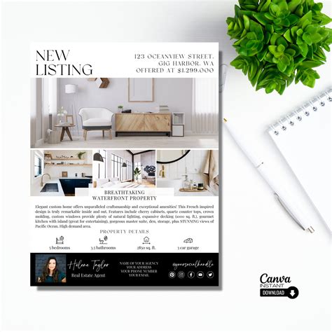 Editable New Listing Flyer Template Realtor Marketing Printable New