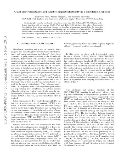 PDF Giant Electroresistance And Tunable Magnetoelectricity In A