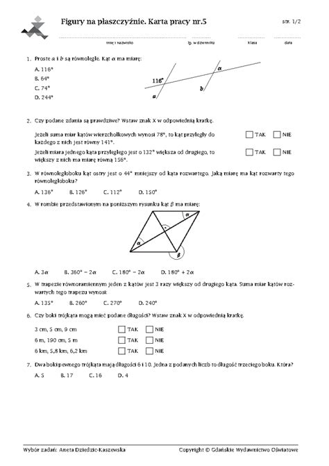 Figury Na Płaszczyźnie Karta Pracy Nr5 Pytania Figury Na