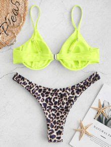 ZAFUL Leopard Push Up Underwire Bikini Swimsuit In GREEN YELLOW ZAFUL