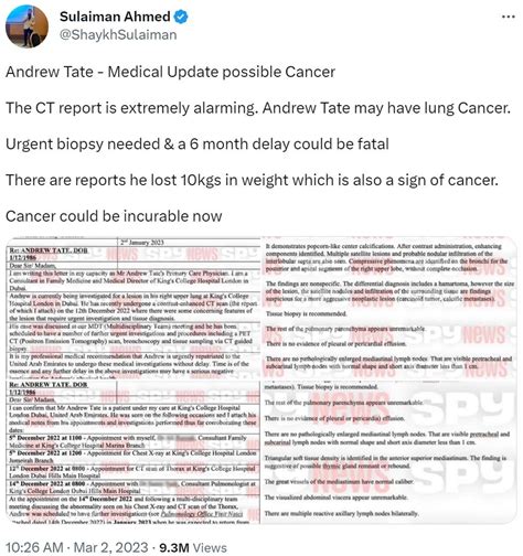 Andrew Tate Medical Update Possible Cancer Andrew Tate Lung Cancer