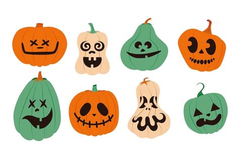 Conjunto De Calabazas De Miedo De Halloween Ilustraciones De Calabazas