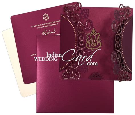 Deep Purple Color Door Open Style Laser Cut Theme Hindu Wedding