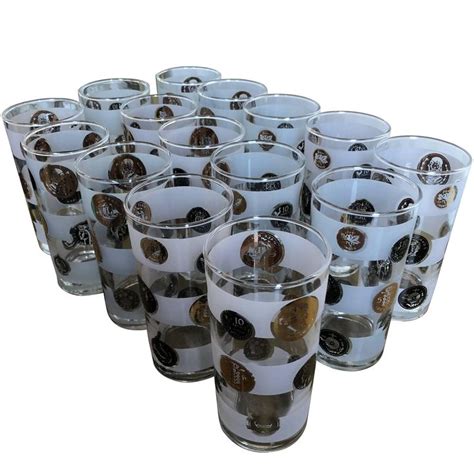 S 15 Old Coin Gold Black And Copper Over Frosted And Clear Tall Cocktail Glasses Old Coins