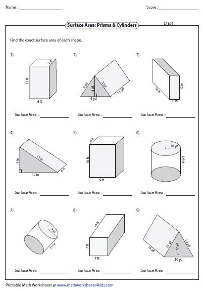 Area Of A Prism And Pyramid Worksheets