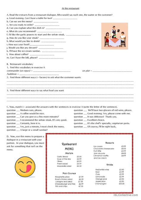 Dialogue In A Restaurant Role Play … English Esl Worksheets Pdf And Doc