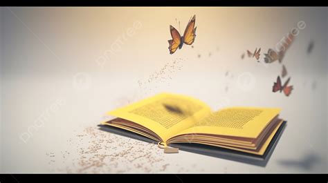 An Open Book Is Flying Away With Butterflies In It Background D